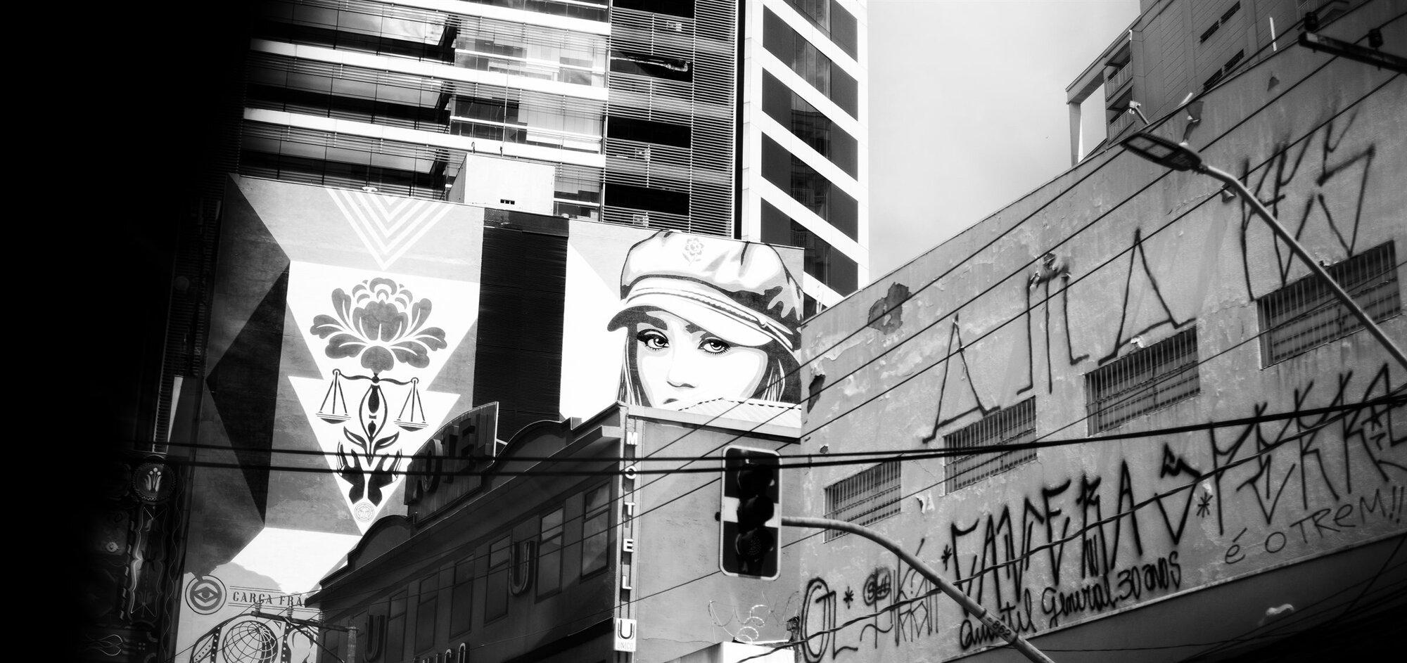 Graffiti and signs on city buildings