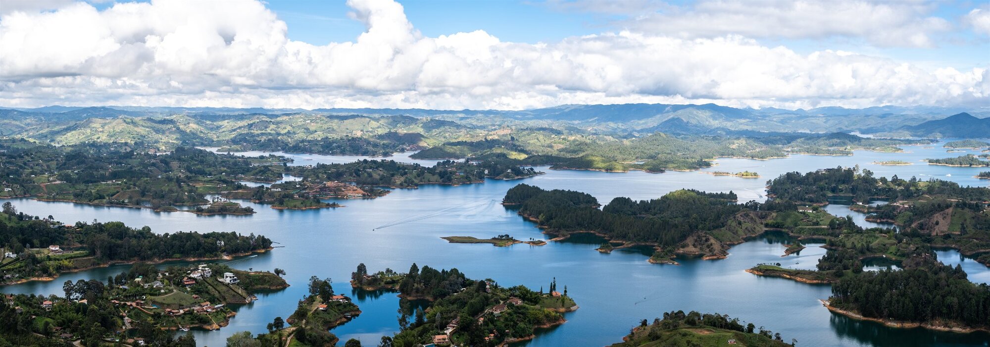 Lakes and green islands seen from the top of the rock